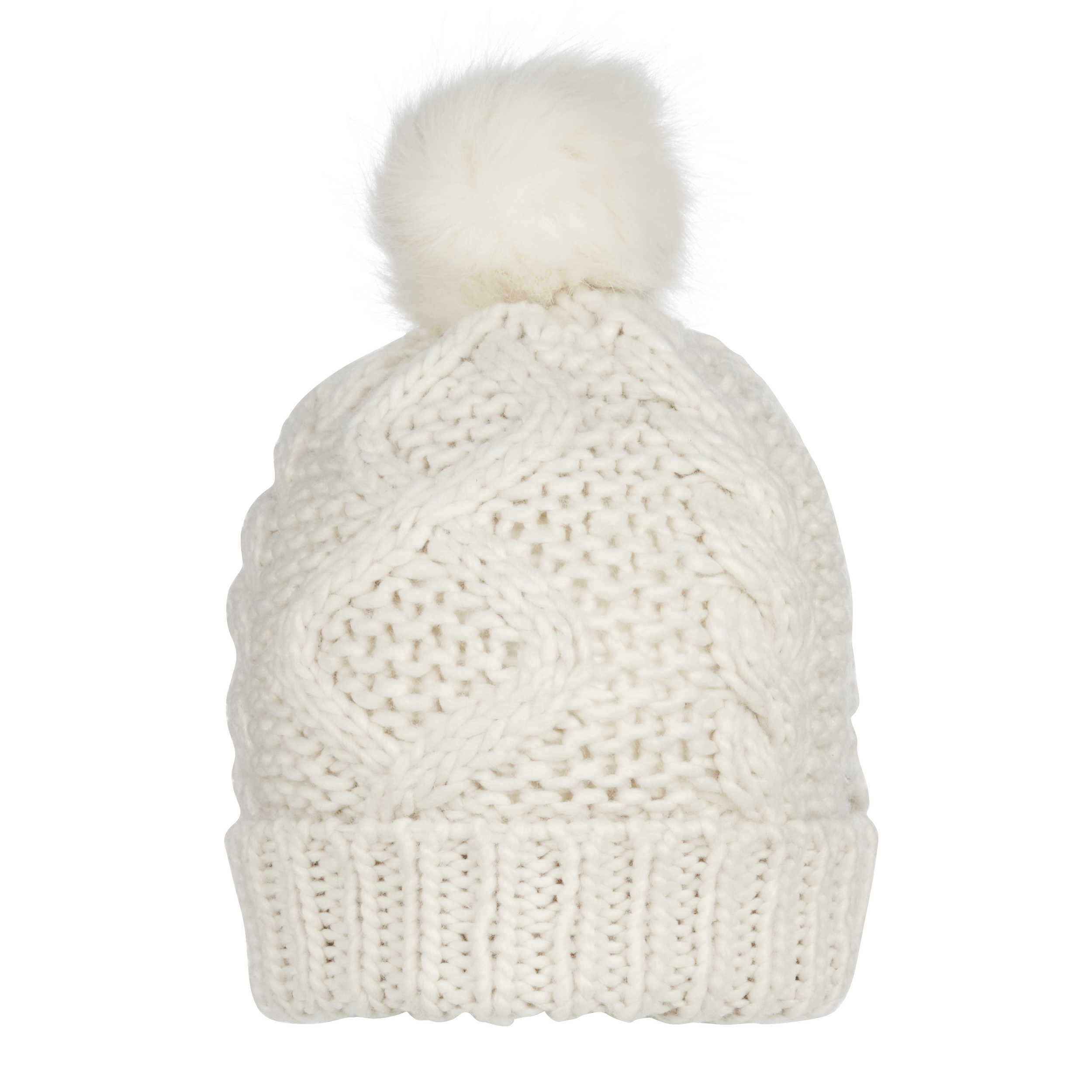 Faux Fur Pom Pom Cream Bobble Hat